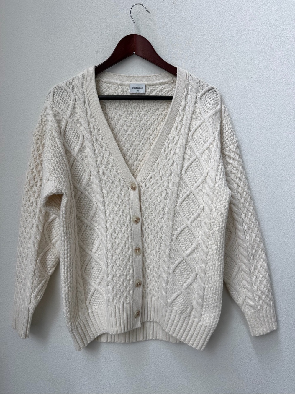 Sunday Best Aritzia Lamora Cable Knit Wool Cardigan in Whisper White Size 2XS - Picture 4 of 14